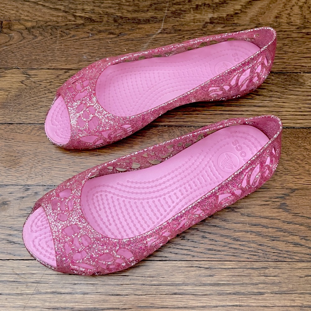 💕 Girl's Crocs Isabella Pink Sparkle Jellies in Size 1